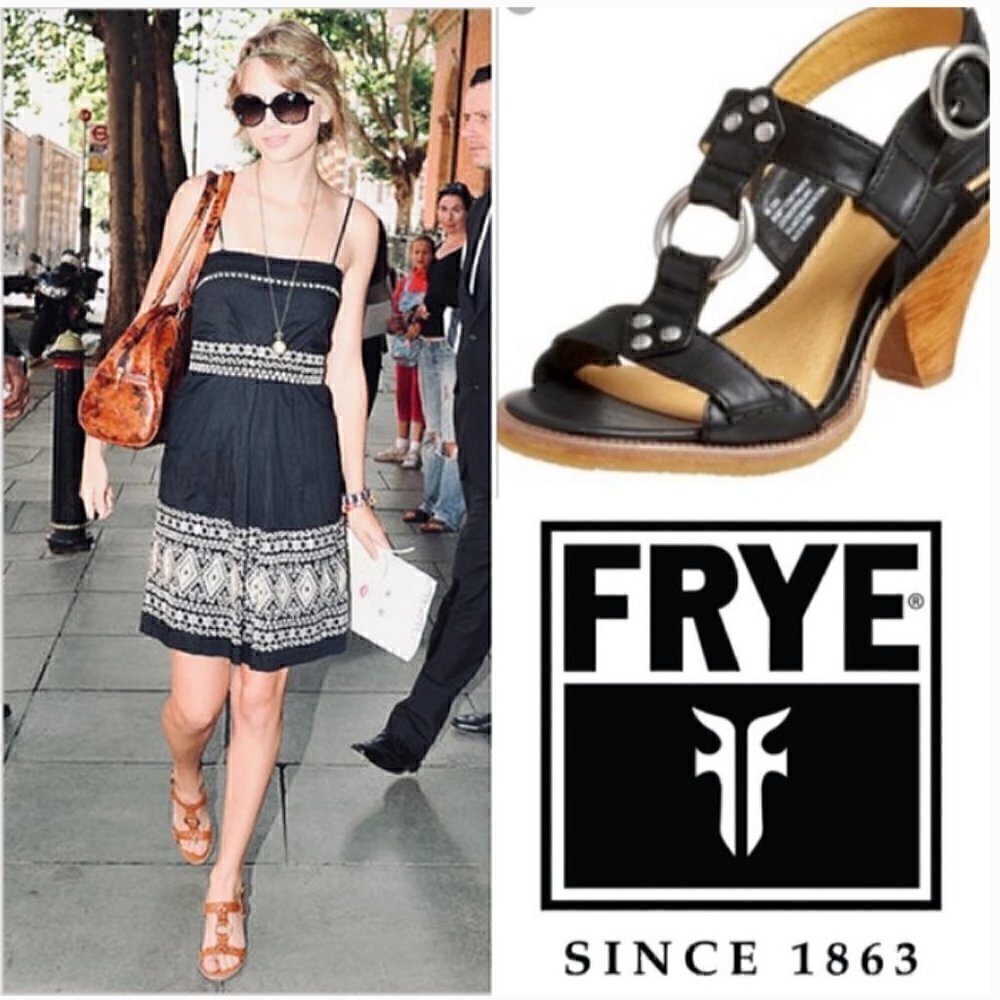 Frye Mandy Leather T-Strap Wood Heel Sandals - Size 10